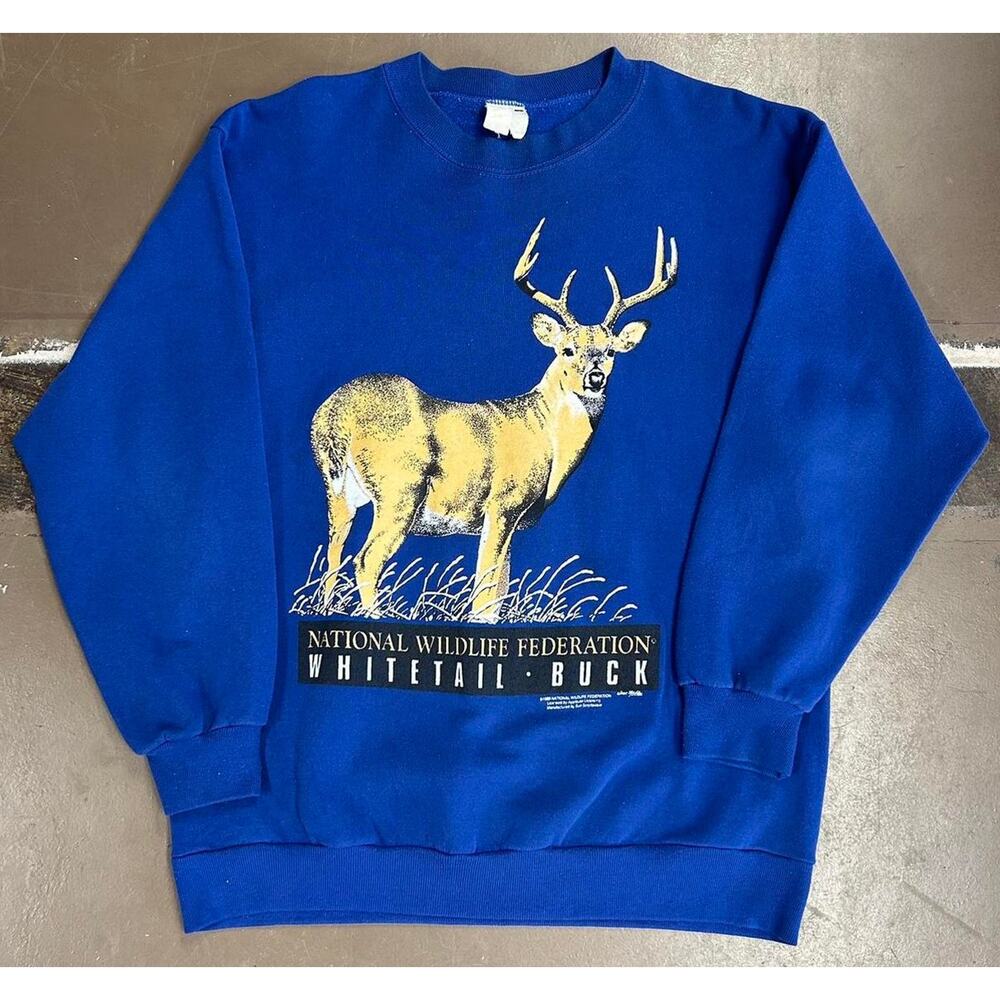 Vintage 1990 National Wildlife Federation Whitetail Buck 90s Nature Sweatshirt